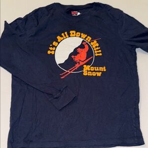 EUC JCrew Mt Snow Navy Long Sleeve Graphic Tee